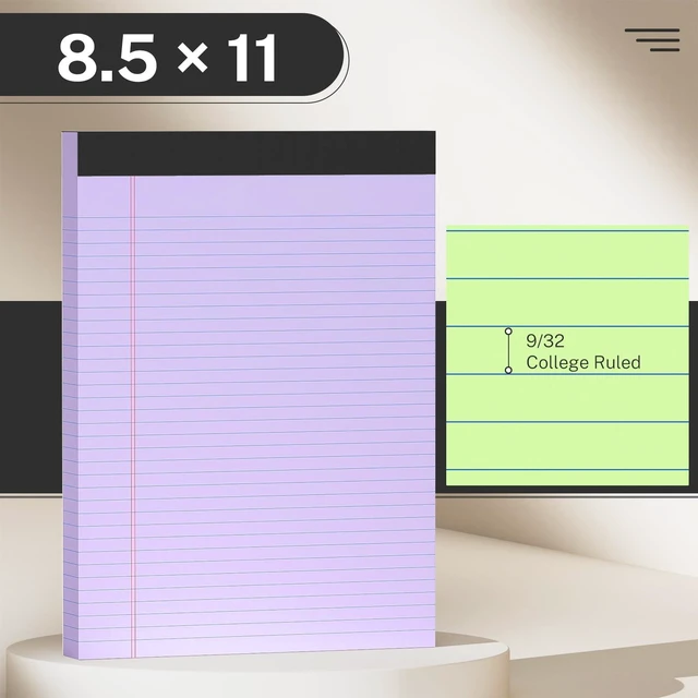 Alt view image 2 of 7 - 5 Pack Colored Legal Pads 8.5 x 11 College Ruled Paper Note Pads Narrow Ruled 50 Sheets per Notepad Perforated Writing Pad Durable Sturdy Back 8x11 Pads of Paper Pink Purple Blue Green Yellow
