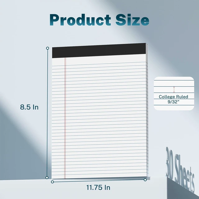 Alt view image 2 of 7 - 12 Pcs Legal Pads 8.5" x 11" College Ruled Note Pads 8.5 x 11.75 Inch Micro-Perforated Notepad 360 Sheets in Total Lined Writing Paper Notebook for Office, School Supplies & To-Do Lists 30 Sheets/Pad
