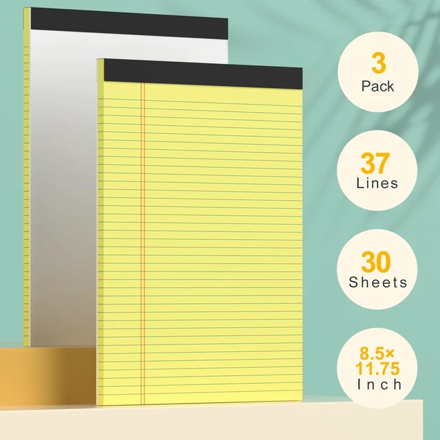 Alt view image 2 of 7 - 8 Pack Yellow Legal Pads 8.5 x 11 Yellow Notepads Narrow Ruled Writing Pad Narrow Ruled Note Pads Double-Sided Recycled Paper, 30 Sheets/Notepad, Writing Pads 8.5 x 11 for Home,School,Office,Students