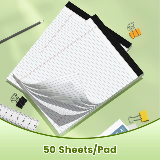 Alt view image 3 of 7 - 2-Pack 8.5x11 Inch College Ruled Note Pads - 50 Sheets per Pad White Notepad, Narrow Ruled Legal Pads for School, Office, and Home - Thick, Leak-Resistant Paper for Clean Writing, Pads of Paper