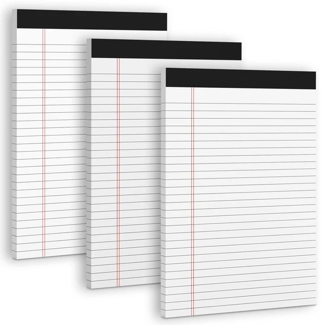 Main image of 3 Pack White Legal Pads 8.5 x 11 Note Pads, Wide Ruled White Legal Notepads | Micro Perforated Lined Note Writing Pads 30 Sheets per Notepad Double-Side Printed Note Pad 8.5x11'' for Home