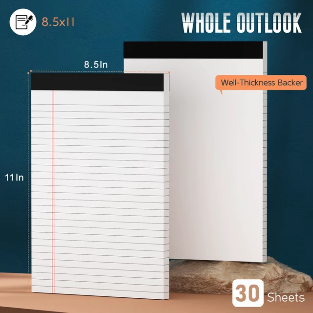Alt view image 2 of 7 - 3 Pack White Legal Pads 8.5 x 11 Note Pads, Wide Ruled White Legal Notepads | Micro Perforated Lined Note Writing Pads 30 Sheets per Notepad Double-Side Printed Note Pad 8.5x11'' for Home