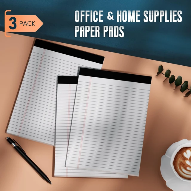 Alt view image 7 of 7 - 3 Pack White Legal Pads 8.5 x 11 Note Pads, Wide Ruled White Legal Notepads | Micro Perforated Lined Note Writing Pads 30 Sheets per Notepad Double-Side Printed Note Pad 8.5x11'' for Home