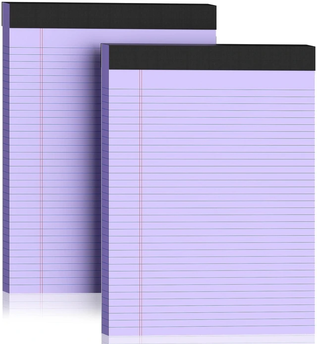 Main image of 2 Pack Legal Pads 8.5 x 11 College Ruled 100 Sheets Purple Note Pads 8.5" x 11" Lined Paper Chipboard-Backed Notepad with Micro-Perforated Notebook Paper for Office & School Supplies 50 Sheets/Pad
