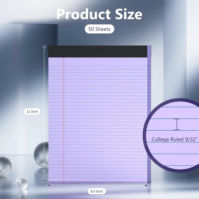 Alt view image 2 of 7 - 2 Pack Legal Pads 8.5 x 11 College Ruled 100 Sheets Purple Note Pads 8.5" x 11" Lined Paper Chipboard-Backed Notepad with Micro-Perforated Notebook Paper for Office & School Supplies 50 Sheets/Pad
