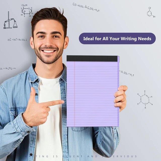 Alt view image 5 of 7 - 2 Pack Legal Pads 8.5 x 11 College Ruled 100 Sheets Purple Note Pads 8.5" x 11" Lined Paper Chipboard-Backed Notepad with Micro-Perforated Notebook Paper for Office & School Supplies 50 Sheets/Pad