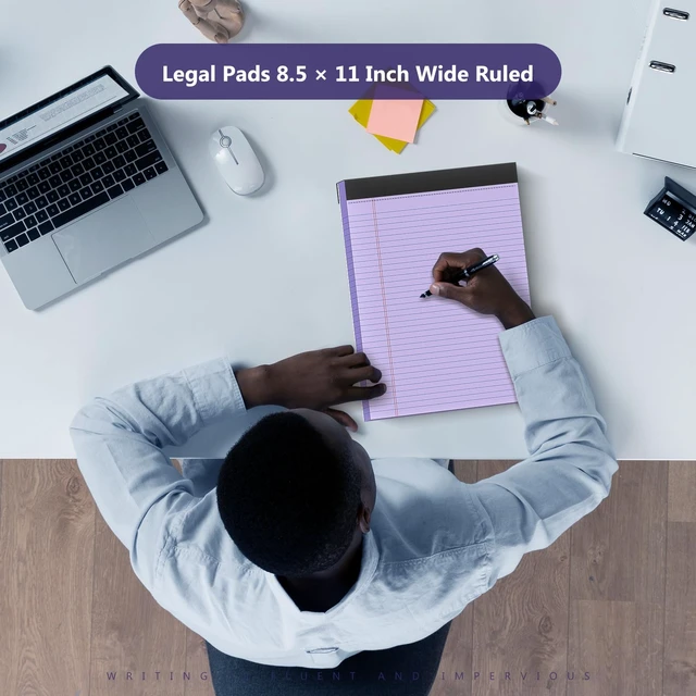 Alt view image 6 of 7 - 2 Pack Legal Pads 8.5 x 11 College Ruled 100 Sheets Purple Note Pads 8.5" x 11" Lined Paper Chipboard-Backed Notepad with Micro-Perforated Notebook Paper for Office & School Supplies 50 Sheets/Pad