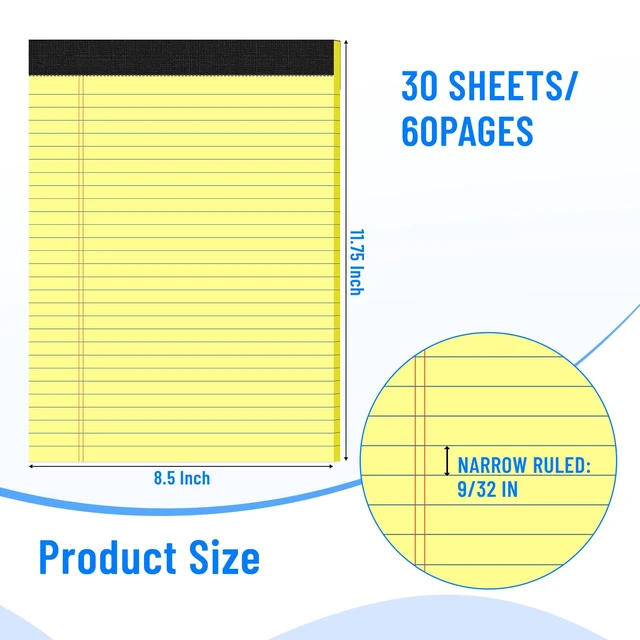 Alt view image 2 of 7 - 6pcs Legal Pads 8.5 x 11, Yellow Notepad 8.5 x 11.75 College Ruled | Writing Pads of Paper,30 Sheets/Pad, Yellow Note Pads, Notebook 8.5x11.75, Perforate Legal Notepads Narrow Ruled Line