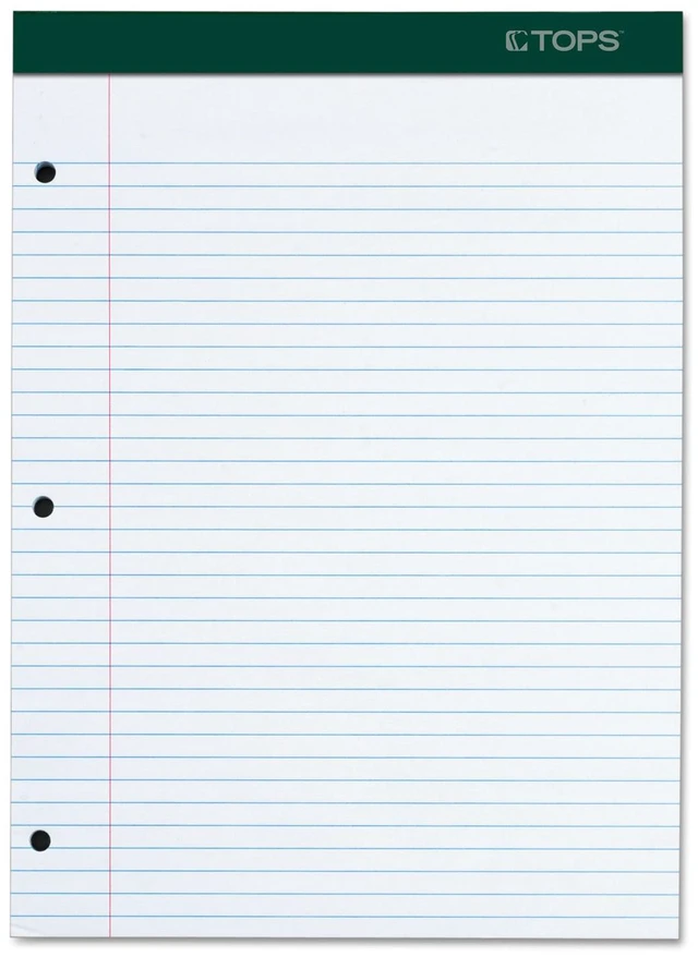 Main image of Docket Writing Pad, 8-1/2" x 11-3/4", College Rule, White Paper, 3-Hole Punched, 100 Sheets (63384)