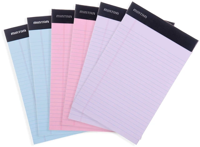 Main image of Colorful Legal Pads - Includes 2 Blue, 2 Pink, and, 2 Green Writing Pads, Micro Perforated Lined Sheets, Ideal for Professional & Personal Use, 5"x8" Narrow Ruled, 6 pack Basic Pastel