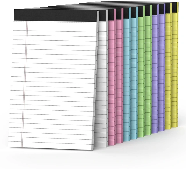 Main image of 12 Pack Colored Note Pads 5" x 8" Legal Pads College Ruled Lined Paper with Micro-Perforated Writing Notebook 30 Sheets per Pad (360 Total Pages) Small Notepad for School, Office & Home Supplies