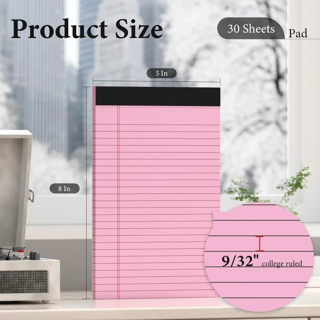 Alt view image 2 of 7 - 12 Pack Colored Note Pads 5" x 8" Legal Pads College Ruled Lined Paper with Micro-Perforated Writing Notebook 30 Sheets per Pad (360 Total Pages) Small Notepad for School, Office & Home Supplies