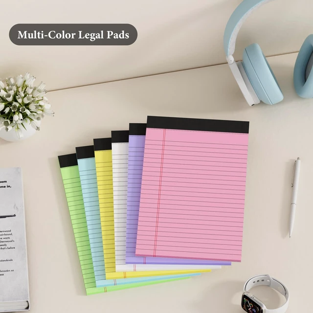 Alt view image 6 of 7 - 12 Pack Colored Note Pads 5" x 8" Legal Pads College Ruled Lined Paper with Micro-Perforated Writing Notebook 30 Sheets per Pad (360 Total Pages) Small Notepad for School, Office & Home Supplies