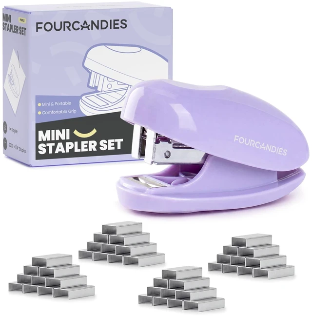 Main image of Mini Stapler with 2000 Staples,Small Cute Desk Stapler Purple | 25-Sheet Capacity ,Jam-Free Stapler for Office, Home,Travel Built-in Staple Remover