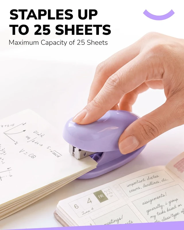 Alt view image 2 of 7 - Mini Stapler with 2000 Staples,Small Cute Desk Stapler Purple | 25-Sheet Capacity ,Jam-Free Stapler for Office, Home,Travel Built-in Staple Remover