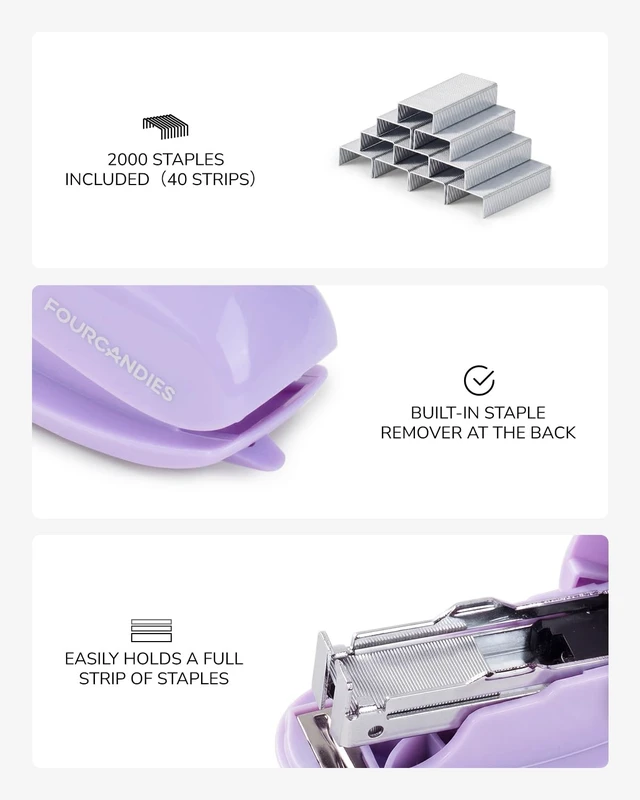 Alt view image 3 of 7 - Mini Stapler with 2000 Staples,Small Cute Desk Stapler Purple | 25-Sheet Capacity ,Jam-Free Stapler for Office, Home,Travel Built-in Staple Remover
