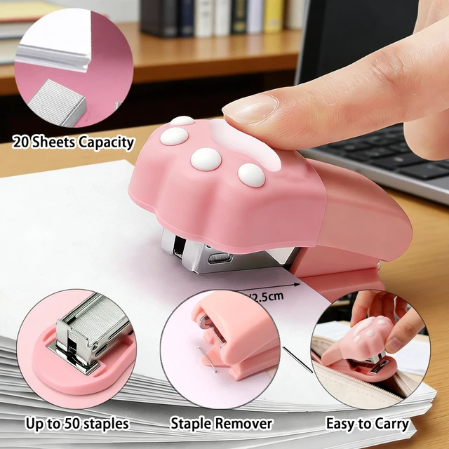 Alt view image 3 of 5 - Pink Mini Staple with 400 Staples, Cute Desk Tool for Office, Home, School | 20 Sheet Capacity