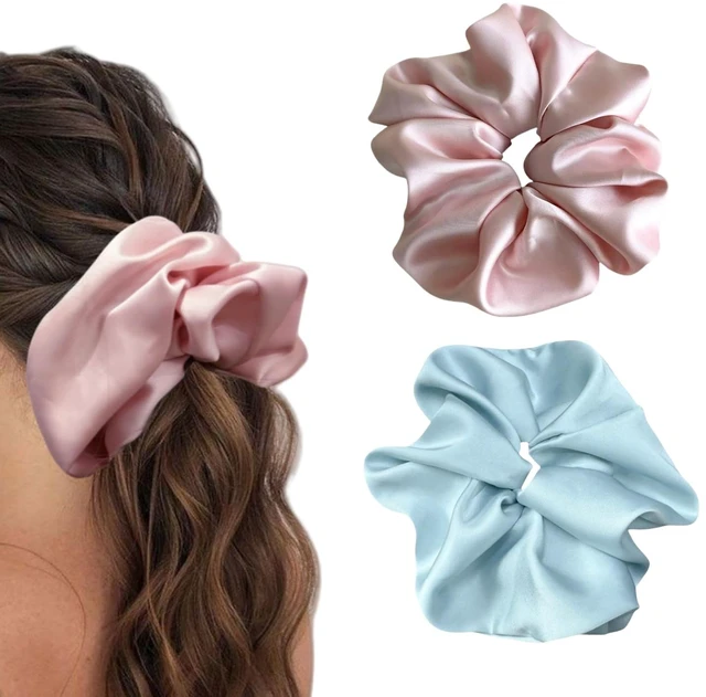 Main image of 2 Pieces Jumbo Satin Silk Scrunchies for Women 7.5 Inches Large Oversize Scrunchies For Thick Hair Ties Hair Ornament (Pink and Blue)