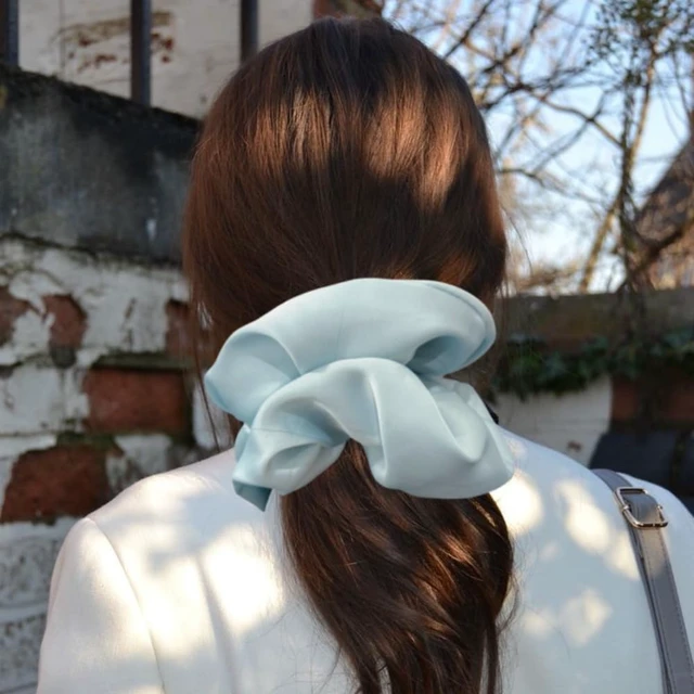 Alt view image 2 of 6 - 2 Pieces Jumbo Satin Silk Scrunchies for Women 7.5 Inches Large Oversize Scrunchies For Thick Hair Ties Hair Ornament (Pink and Blue)