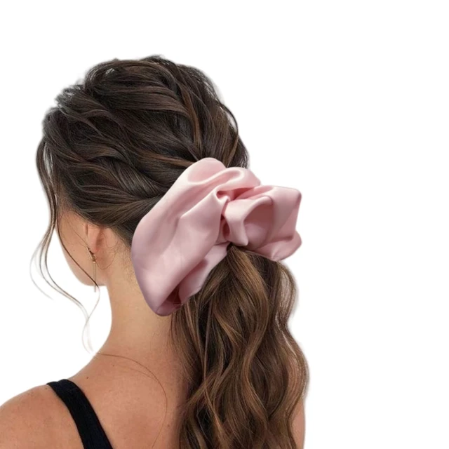 Alt view image 3 of 6 - 2 Pieces Jumbo Satin Silk Scrunchies for Women 7.5 Inches Large Oversize Scrunchies For Thick Hair Ties Hair Ornament (Pink and Blue)