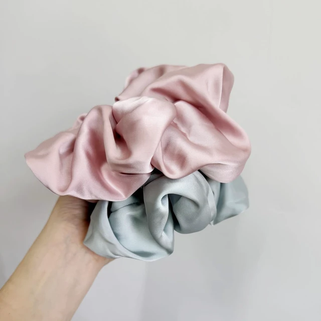 Alt view image 4 of 6 - 2 Pieces Jumbo Satin Silk Scrunchies for Women 7.5 Inches Large Oversize Scrunchies For Thick Hair Ties Hair Ornament (Pink and Blue)