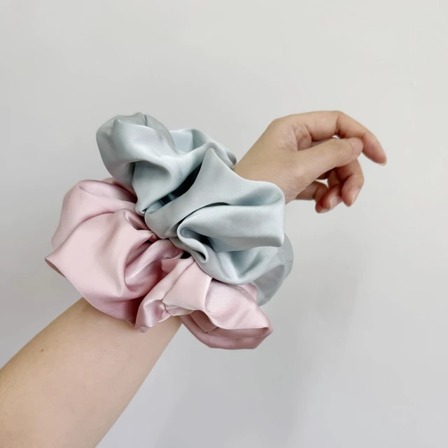 Alt view image 5 of 6 - 2 Pieces Jumbo Satin Silk Scrunchies for Women 7.5 Inches Large Oversize Scrunchies For Thick Hair Ties Hair Ornament (Pink and Blue)