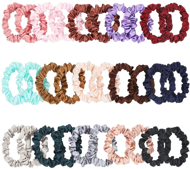 Main image of 30Pcs Small Satin Scrunchies for Women | All Hair Types, MulticolorA | Wake Up FrizzFree, NoCrease Satin Hair Ties, 15 Trendy AllSeason Colors, Softer Than Silk Scrunchies, 30 Pack