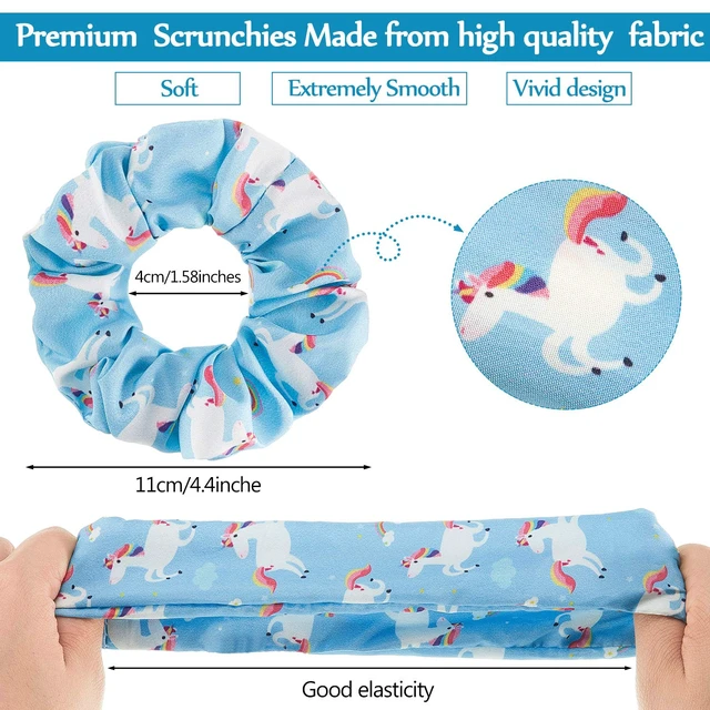 Alt view image 2 of 7 - 16 Pcs Girls Hair Scrunchies Kawaii Print Ties,Classic Style | Cute Cartoon Unicorn Rainbow Mermaid Designs, Soft Satin Ponytail Holders, Hair Accessories for Kids Women Daily Use