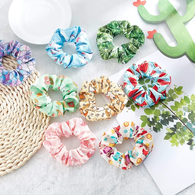 Alt view image 6 of 7 - 16 Pcs Girls Hair Scrunchies Kawaii Print Ties,Classic Style | Cute Cartoon Unicorn Rainbow Mermaid Designs, Soft Satin Ponytail Holders, Hair Accessories for Kids Women Daily Use