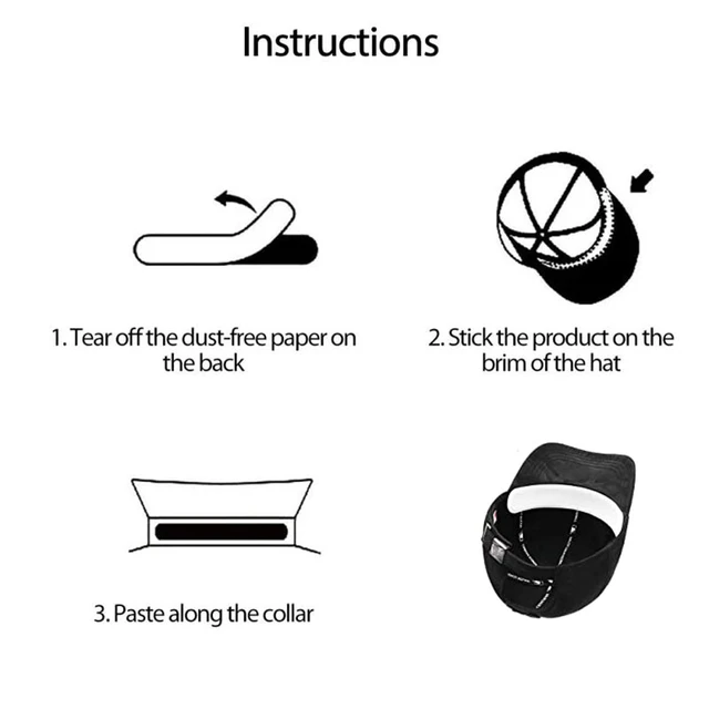 Alt view image 2 of 6 - Hat Sweat Liner for Cap Absorbent Sweat Shields Pad for Hats Strips 80 Pieces Black and White for Women Men