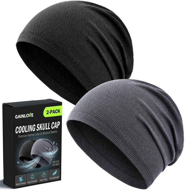 Main image of 2 Pack Cooling Skull Cap for Men Women, 3D Mesh Sweat Wicking Beanie | Breathable Quick Dry Lightweight Head Cover Cap Under Helmet Liner for Motorcycle Cycling Running Hard Hat
