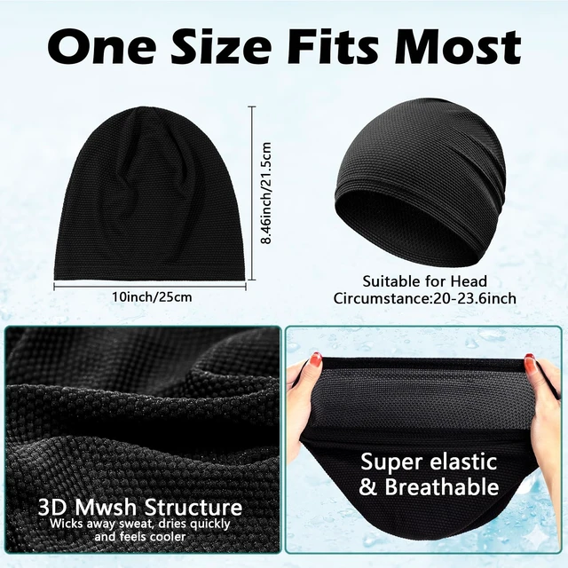 Alt view image 4 of 7 - 2 Pack Cooling Skull Cap for Men Women, 3D Mesh Sweat Wicking Beanie | Breathable Quick Dry Lightweight Head Cover Cap Under Helmet Liner for Motorcycle Cycling Running Hard Hat