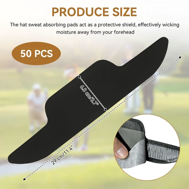 Alt view image 2 of 7 - 50Pcs Hat Sweat Liner for Baseball Cap, Disposable Absorbing Sweat Band Pad | Hat Sweat Protector Prevents Stains for Men or Women Outdoor Sports or Work, Black