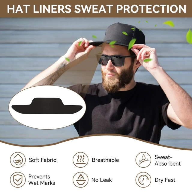 Alt view image 6 of 7 - Hat Sweat Liner for Baseball Caps Disposable Hat Sweat Protector Adhesive Hat Inserts Sweat Bands Hat Shield Pads Sweat Liner for Men Women Prevent Stains for Caps Visors for Sport/Work,Black 40pcs