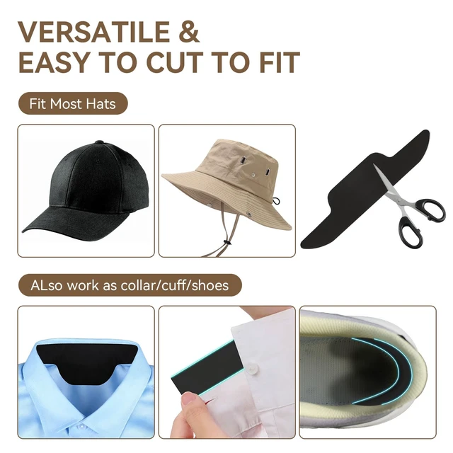 Alt view image 3 of 7 - Hat Sweat Liner for Baseball Caps Disposable Hat Sweat Protector Adhesive Hat Inserts Sweat Bands Hat Shield Pads Sweat Liner for Men Women Prevent Stains for Caps Visors for Sport/Work,Black 40pcs