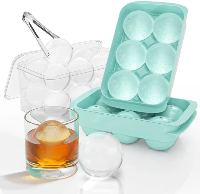Main image of Large Ice Cube Tray for Freezer - 2 Pack Stackable Round Ice Cube Molds Set, Easy to Fill & Release with Storage Bin and Tongs for Kitchen, Party, Cocktail & Coffee, Gifts for Whiskey Lover (1.93In)