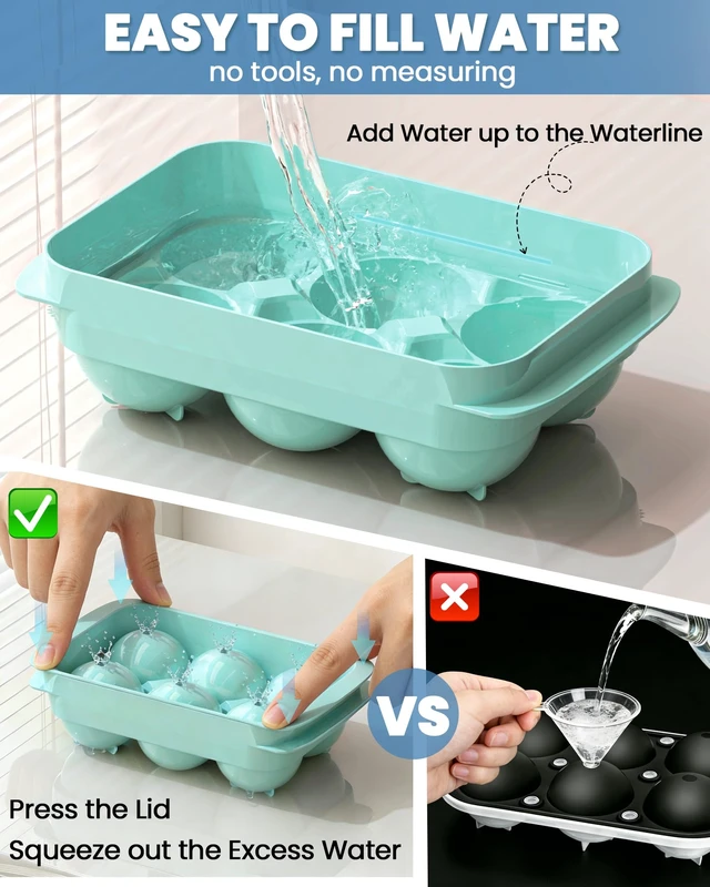 Alt view image 4 of 7 - Large Ice Cube Tray for Freezer - 2 Pack Stackable Round Ice Cube Molds Set, Easy to Fill & Release with Storage Bin and Tongs for Kitchen, Party, Cocktail & Coffee, Gifts for Whiskey Lover (1.93In)