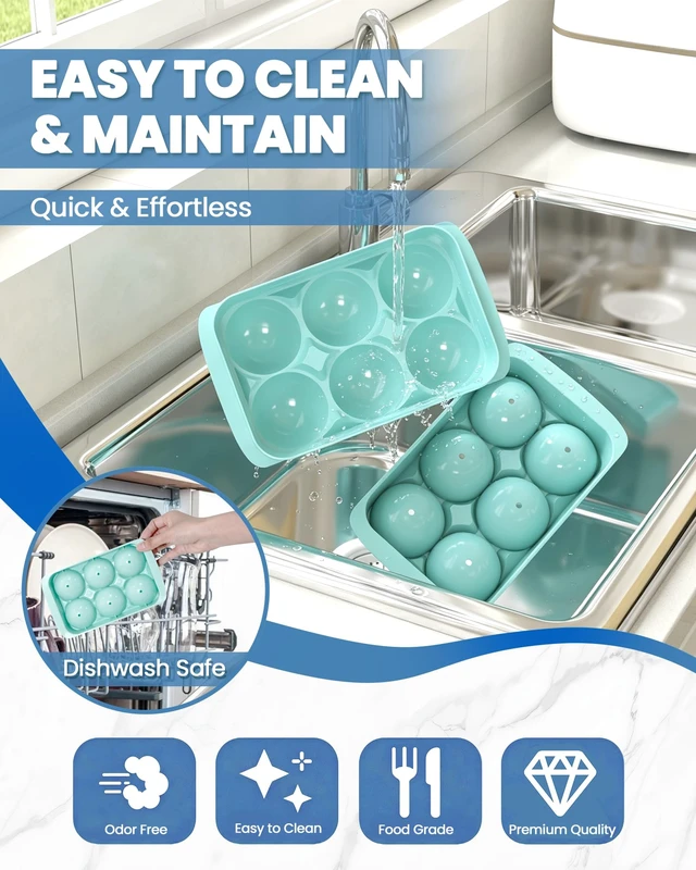 Alt view image 5 of 7 - Large Ice Cube Tray for Freezer - 2 Pack Stackable Round Ice Cube Molds Set, Easy to Fill & Release with Storage Bin and Tongs for Kitchen, Party, Cocktail & Coffee, Gifts for Whiskey Lover (1.93In)