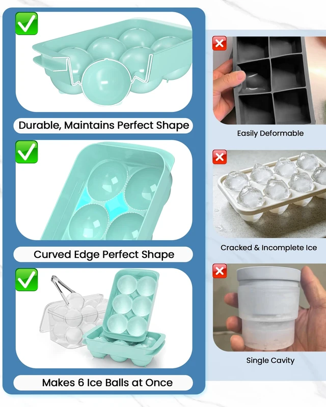 Alt view image 6 of 7 - Large Ice Cube Tray for Freezer - 2 Pack Stackable Round Ice Cube Molds Set, Easy to Fill & Release with Storage Bin and Tongs for Kitchen, Party, Cocktail & Coffee, Gifts for Whiskey Lover (1.93In)