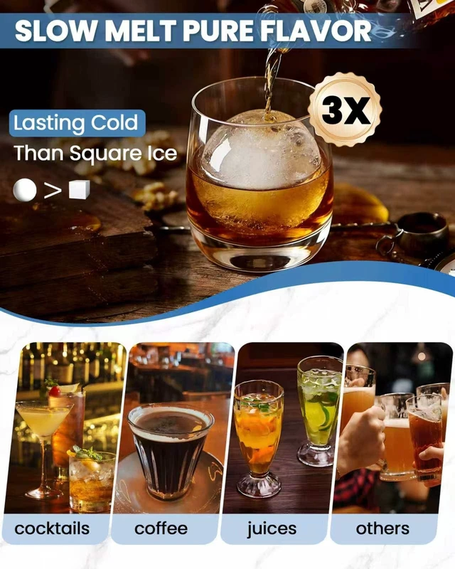 Alt view image 7 of 7 - Large Ice Cube Tray for Freezer - 2 Pack Stackable Round Ice Cube Molds Set, Easy to Fill & Release with Storage Bin and Tongs for Kitchen, Party, Cocktail & Coffee, Gifts for Whiskey Lover (1.93In)