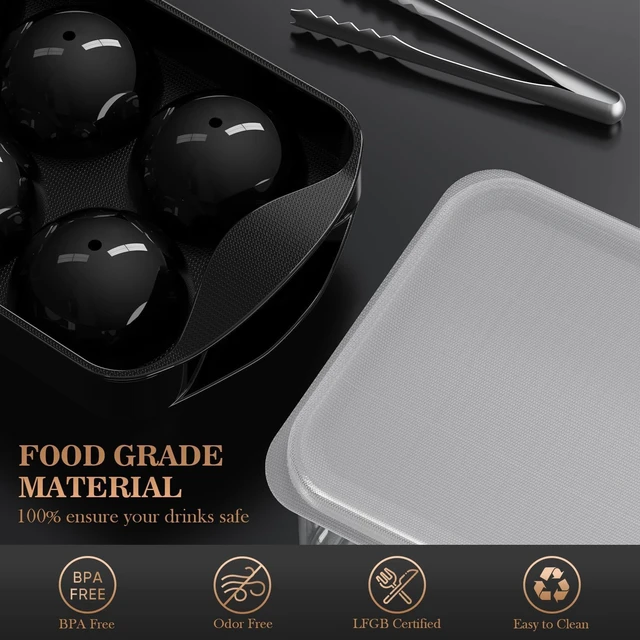 Alt view image 6 of 7 - Whiskey Ice Cube Mold, Round Ice Ball Maker Set with Lid & Bin (2 Pack | Storage Bin, Trays, and Tongs for Bourbon & Cocktails. Perfect Gifts for Whiskey Lovers.