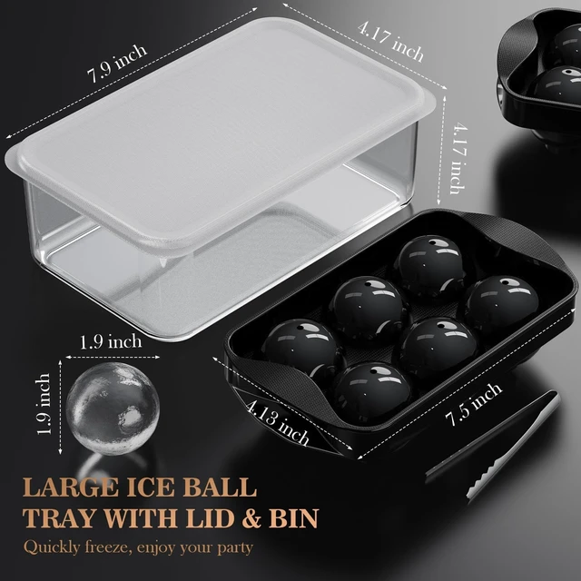 Alt view image 5 of 7 - Whiskey Ice Cube Mold, Round Ice Ball Maker Set with Lid & Bin (2 Pack | Storage Bin, Trays, and Tongs for Bourbon & Cocktails. Perfect Gifts for Whiskey Lovers.
