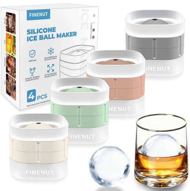 Main image of Silicone Ice Ball Mold with Lid, 4 Pack 2.5 Inch Large Sphere Round Ice Maker, Easy Release BPA-Free Silicone Trays for Whiskey & Cocktails, Home Bars & Freezer (Multicolor-Premium)