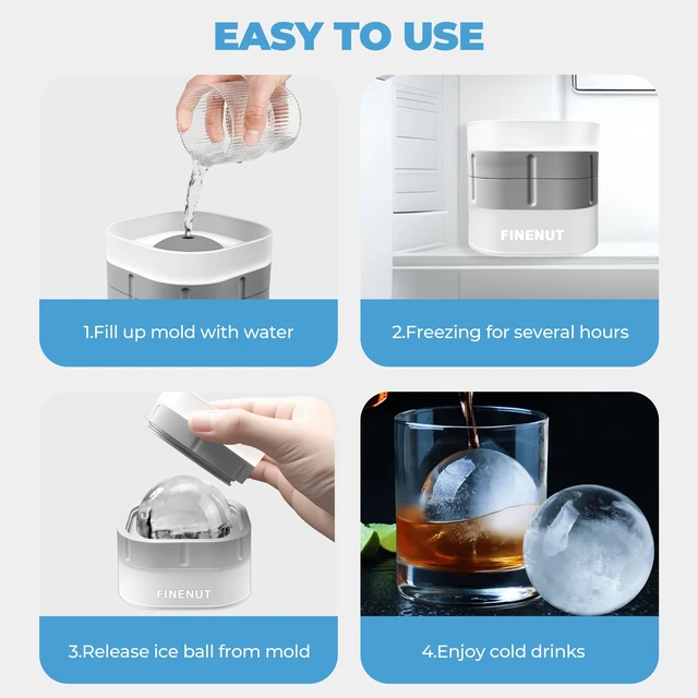 Alt view image 4 of 7 - Silicone Ice Ball Mold with Lid, 4 Pack 2.5 Inch Large Sphere Round Ice Maker, Easy Release BPA-Free Silicone Trays for Whiskey & Cocktails, Home Bars & Freezer (Multicolor-Premium)