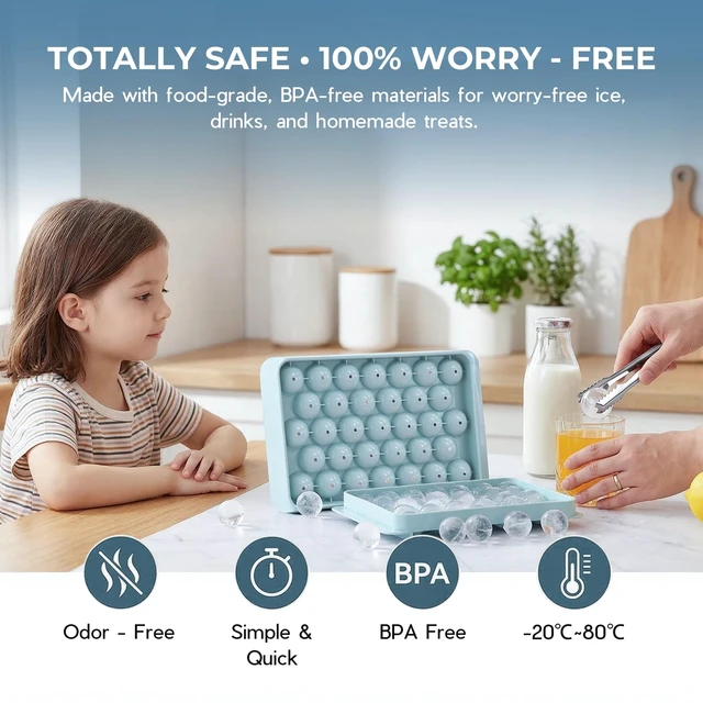 Alt view image 4 of 7 - Ice Cube Tray with Lid and Bin, 1" Round Ice Trays for Freezer | 2 Blue Ice Cube Trays with Ice Box & Tong, 1" Round Ice Balls for Iced Coffee & Juice, Easy Twist Release, For Gatherings