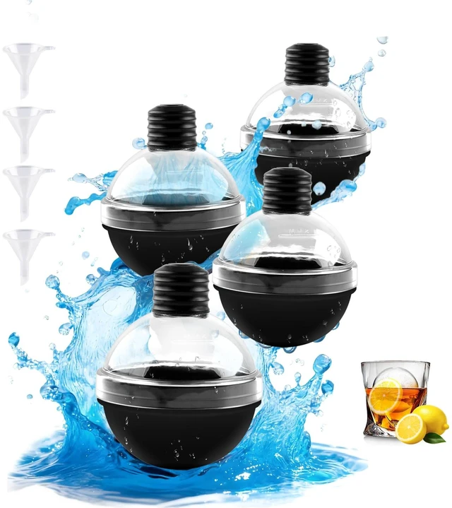 Main image of Set of 4 Round Ice Cube Mold, 2.4 Inches Ice Ball Mold for Whiskey | BPA Free, Reusable, Silicone, Easy to Peel Off, with Lid,Suitable for Refrigerator Use