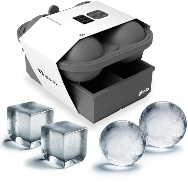 Main image of Ball Ice Cube Tray and Big Cube Molds for Whiskey, Slow Melting Set | 100% Silicone, No Plastic, Easy Release, Sphere & Square Combo, Ideal for Gifting & Elevating Cocktails at Home