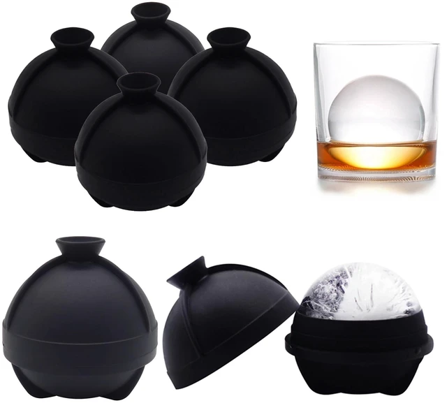 Main image of Sphere Ice Molds - 6 Pack - Silicone Ice Ball Molds with Built-in Funnel - Round Ice Cube Molds - Make 2.5 Inch Big Ice Sphere for Whiskey & Cocktails,Food Grade and BPA Free, Black