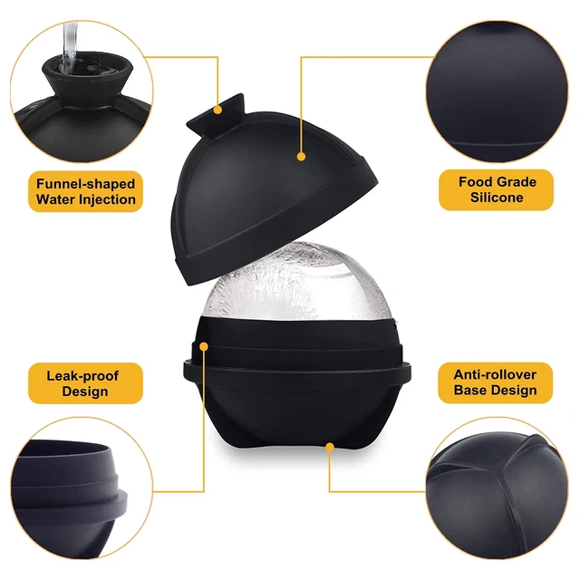 Alt view image 5 of 7 - Sphere Ice Molds - 6 Pack - Silicone Ice Ball Molds with Built-in Funnel - Round Ice Cube Molds - Make 2.5 Inch Big Ice Sphere for Whiskey & Cocktails,Food Grade and BPA Free, Black