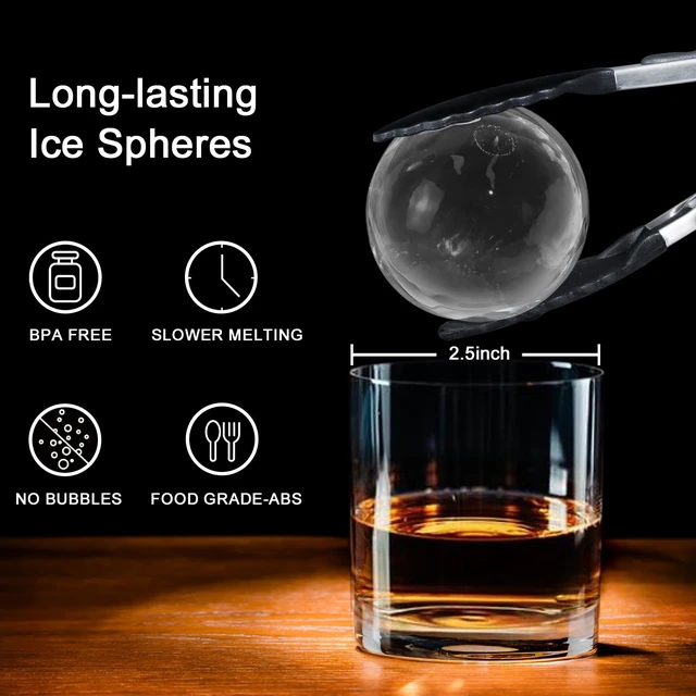Alt view image 3 of 7 - Clear Ice Ball Maker, 2.5" Large Round Ice Cube Mold for Whiskey | 2 Clear Ice Makers with Ice Box & Tong, Food-Grade Silicone, Easy-Release Ice Ball Mold, Gift for Men(Wood Grain)